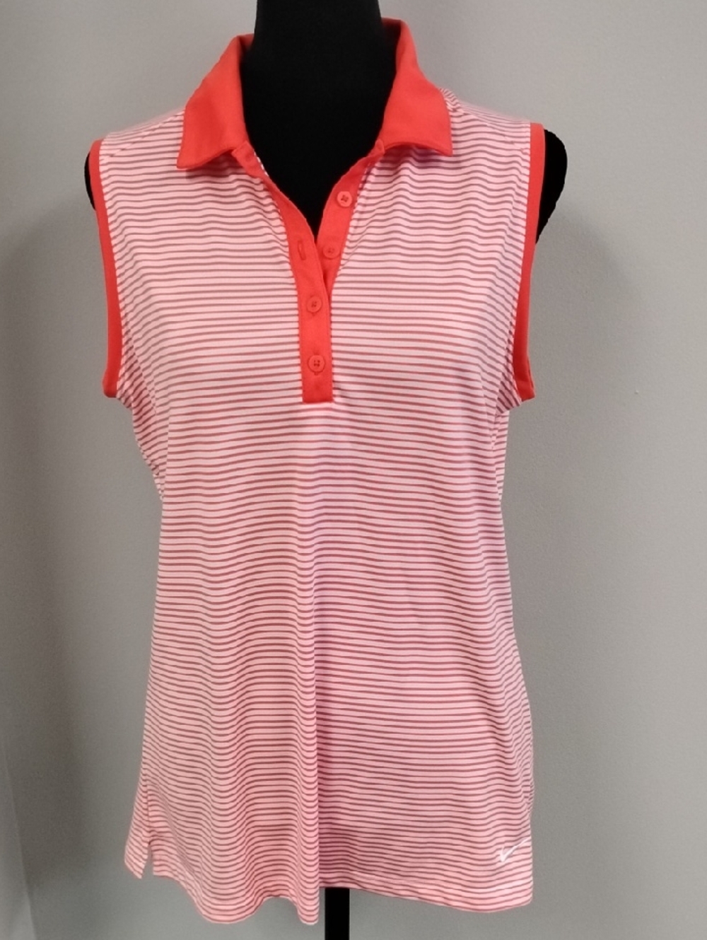 Nike Women's Dri-Fot Golf Coral and White Striped Sleeveless Polo Tank, Sz L